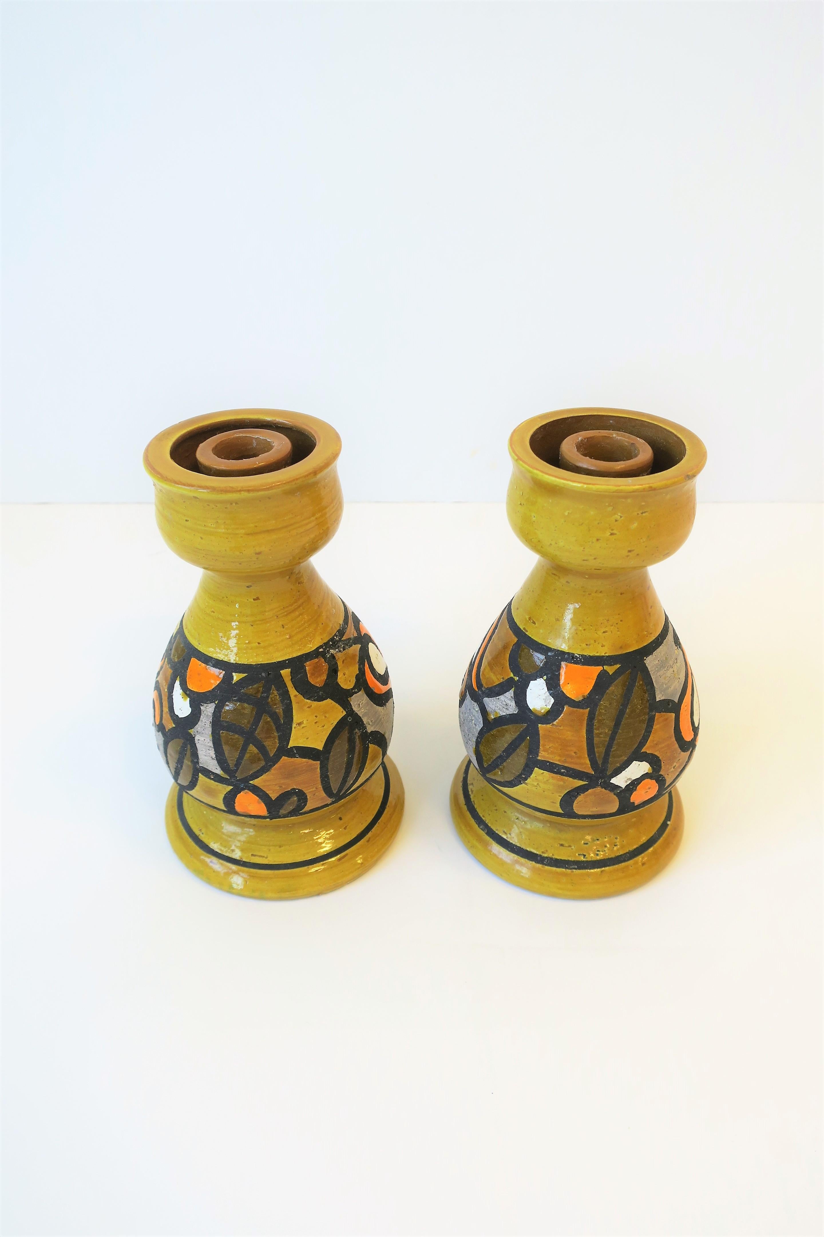 Ceramic Italian Rosenthal Netter Yellow Pottery Candlestick Holders, ca. 1960s