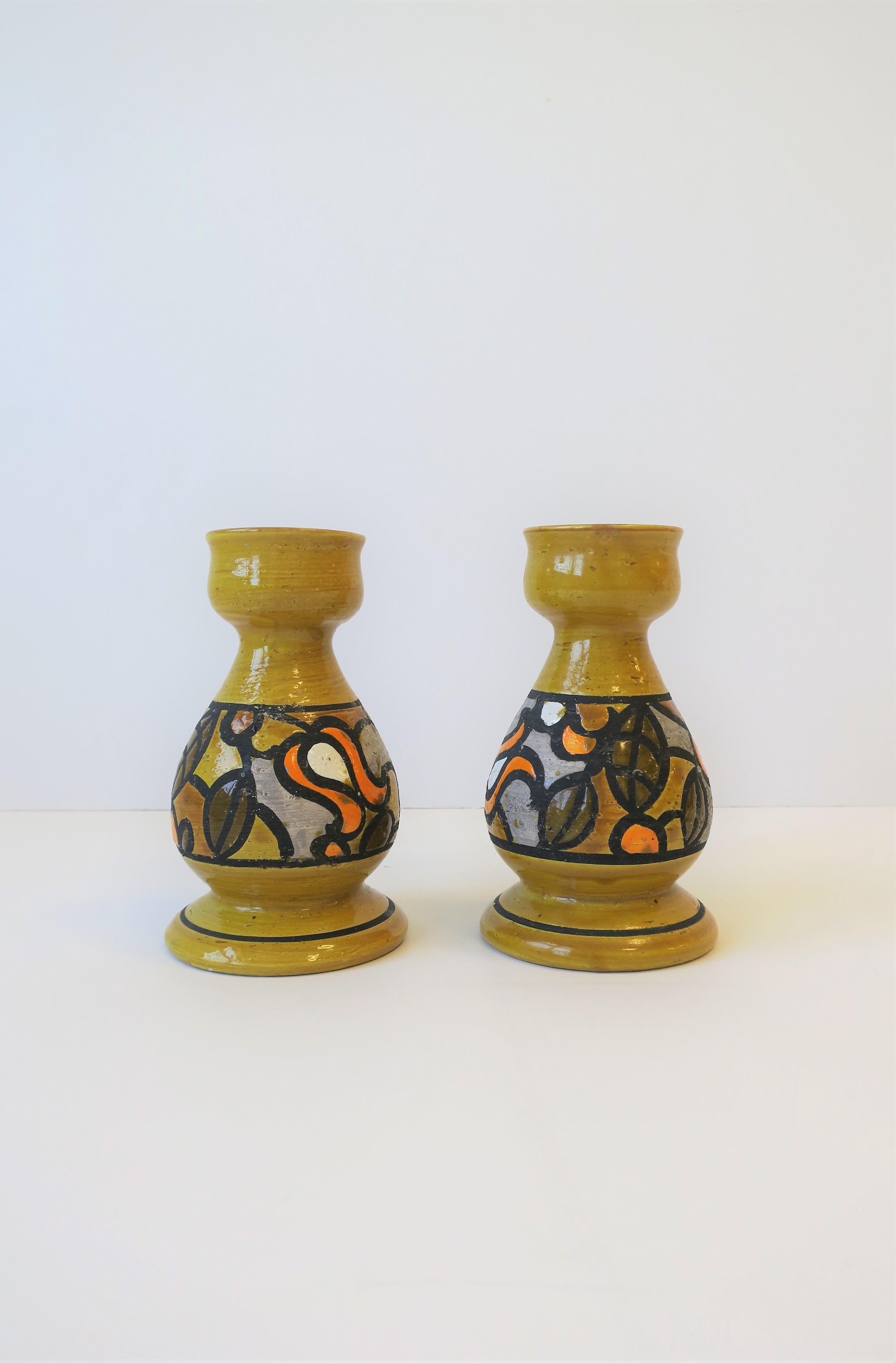 Italian Rosenthal Netter Yellow Pottery Candlestick Holders, ca. 1960s 1