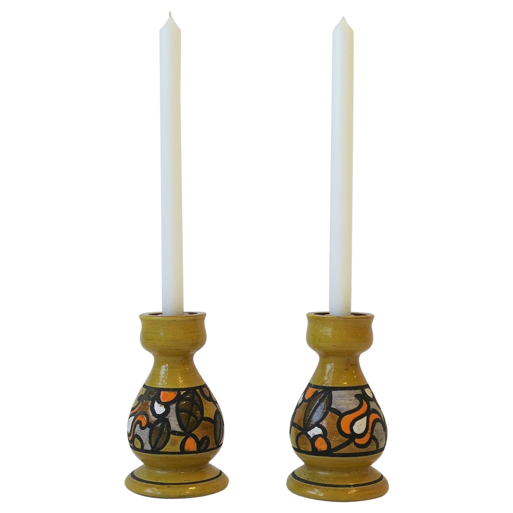 Italian Rosenthal Netter Yellow Pottery Candlestick Holders, ca. 1960s