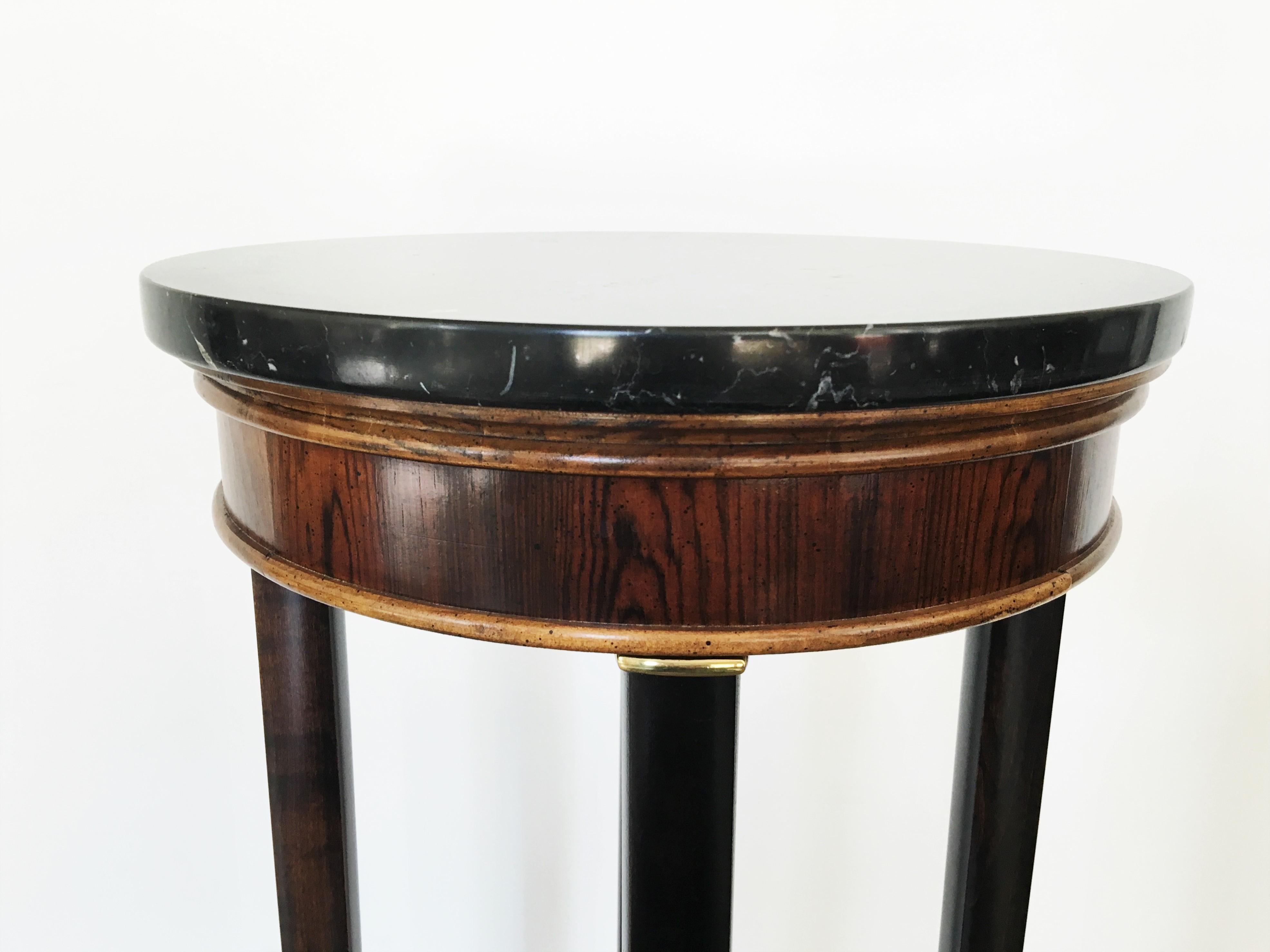 Brass Pair of Italian Rosewood and Marble Pedestals or Plant Stands