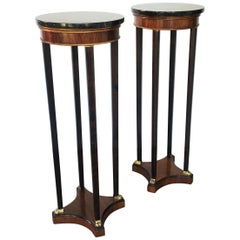 Vintage Pair of Italian Rosewood and Marble Pedestals or Plant Stands