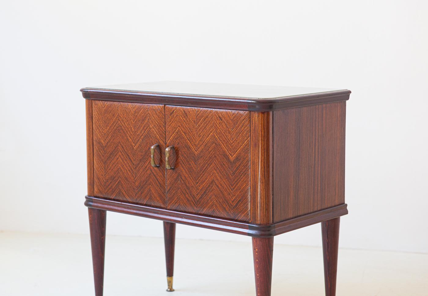 Pair of Italian Rosewood Bedside Tables with Grey Glass Top, 1950s 1