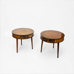 Pair of Italian Round Side Tables with Radial Drawers, 1950s