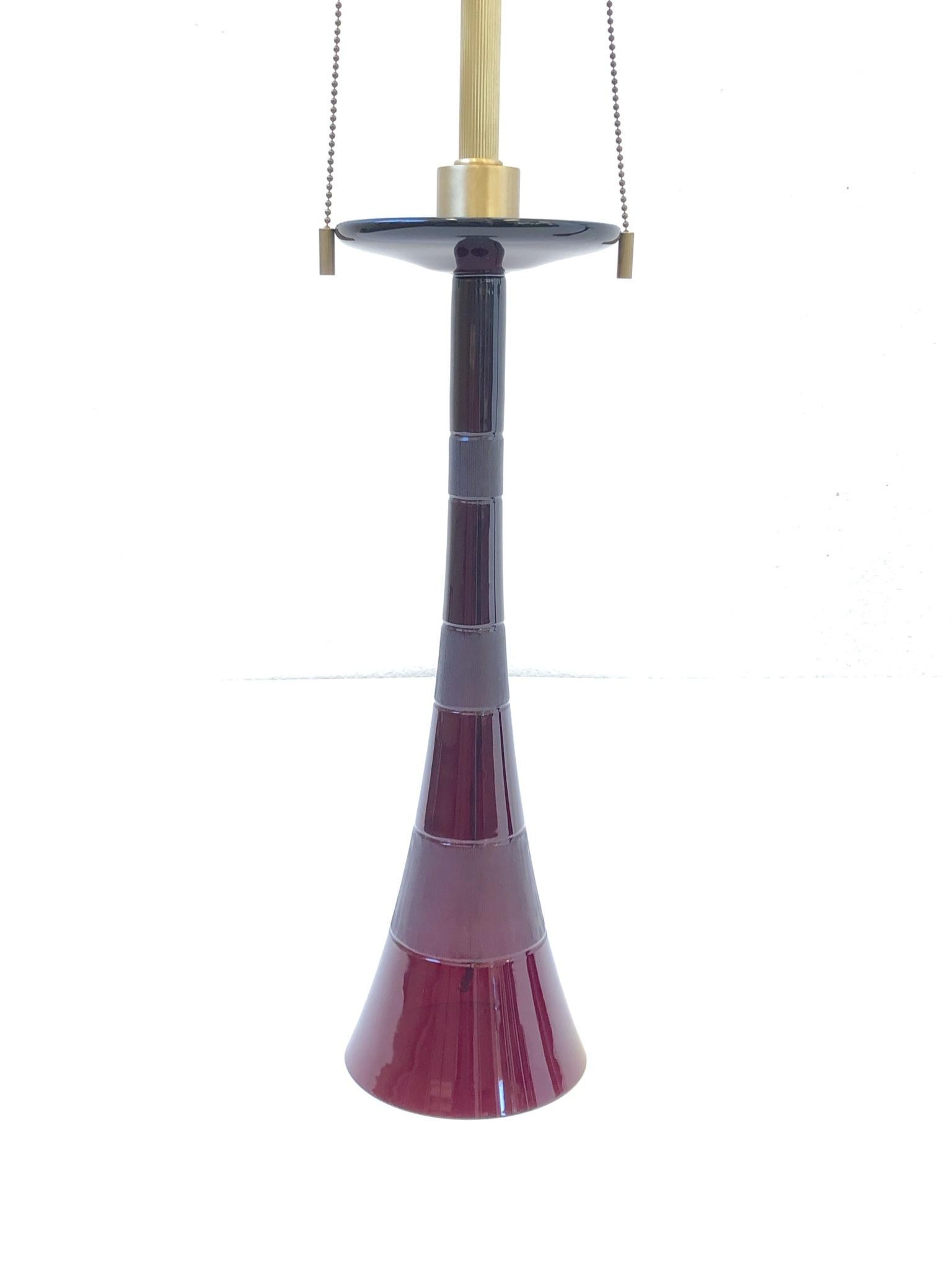 Pair of Italian Ruby Red Murano Glass and Brass Table Lamps by Donghia 1