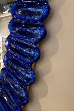 Italian Sapphire Blue Glass and Brass Mirror