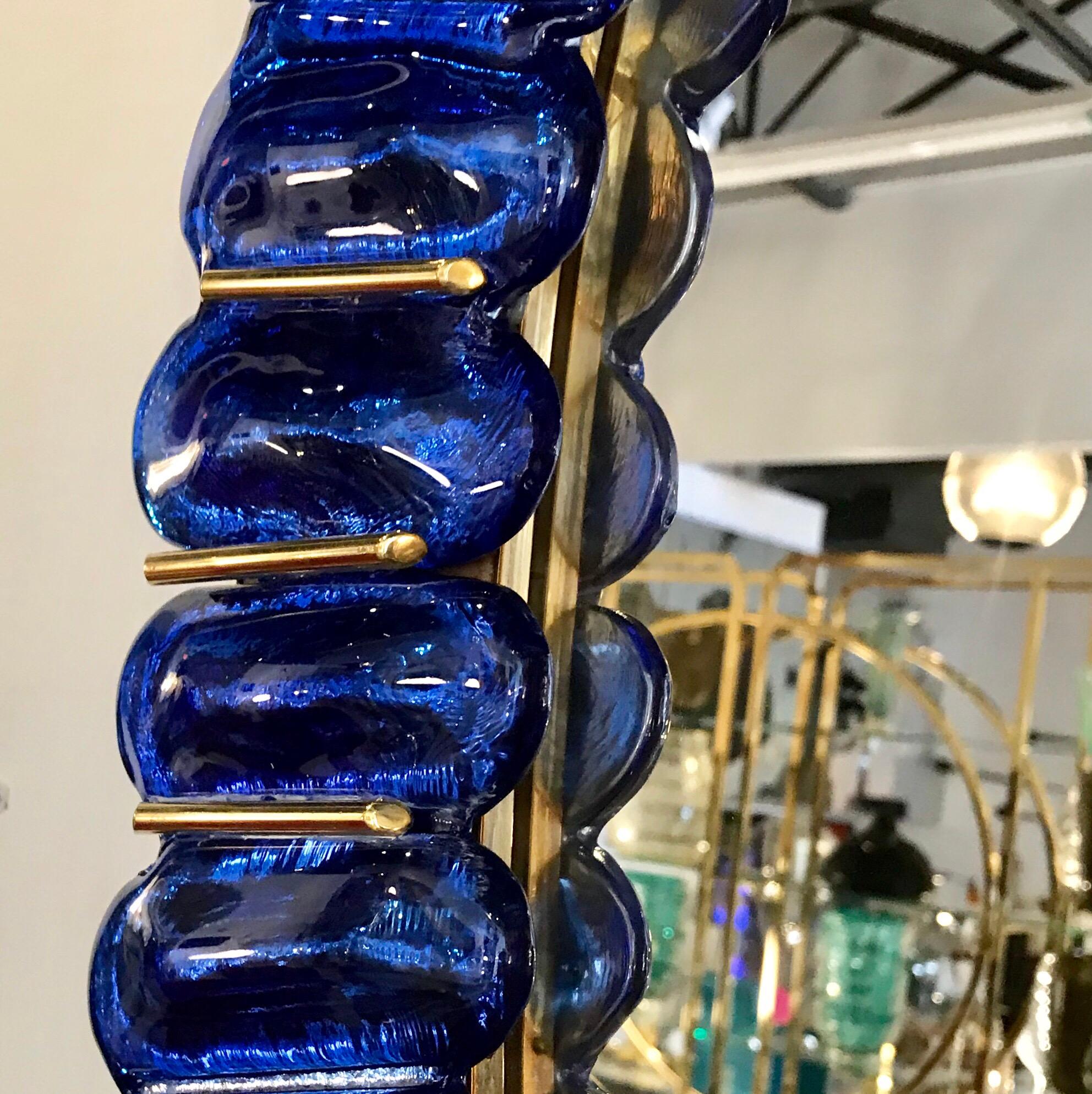 Italian Sapphire Blue Glass and Brass Mirror 3