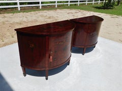 Pair of Italian Satinwood Paint Decorated Demilune Cabinets on Tapered Legs 1820