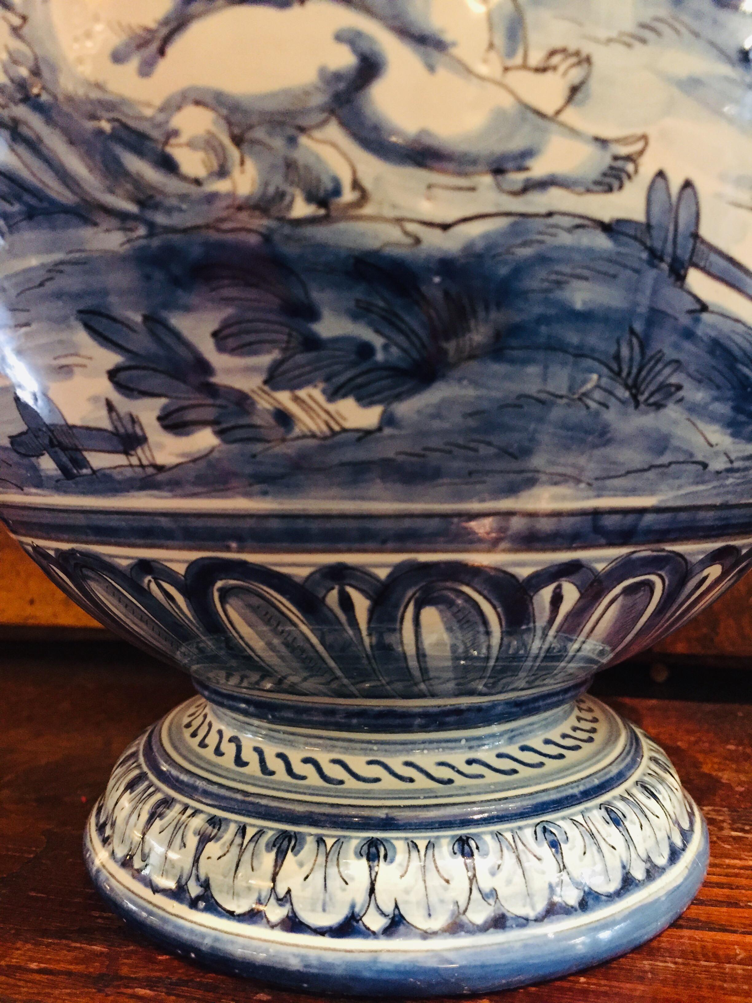 Pair of Italian Vases 20th Century Blue and White Maiolica Savona Vases 9