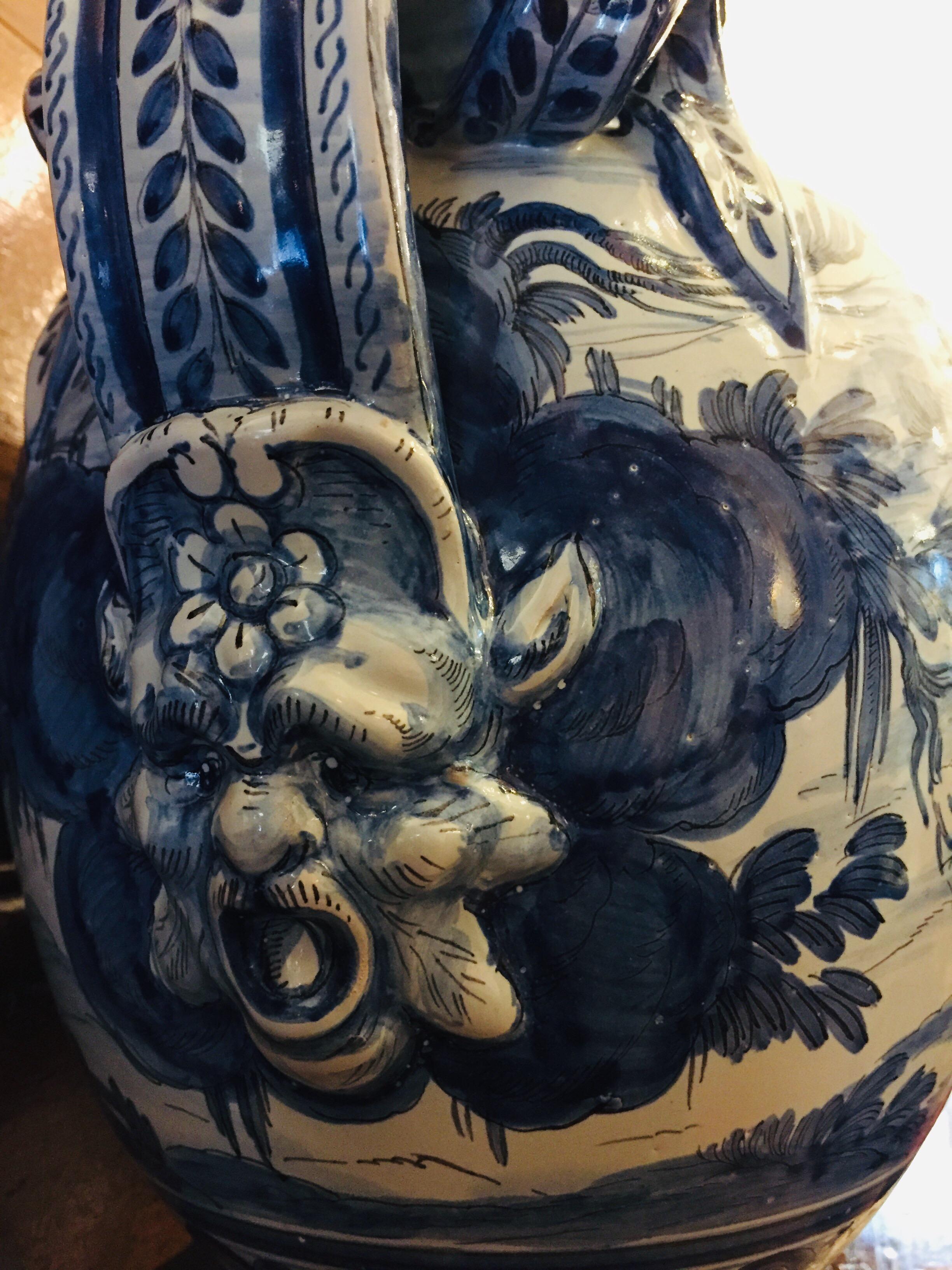Pair of Italian Vases 20th Century Blue and White Maiolica Savona Vases 11