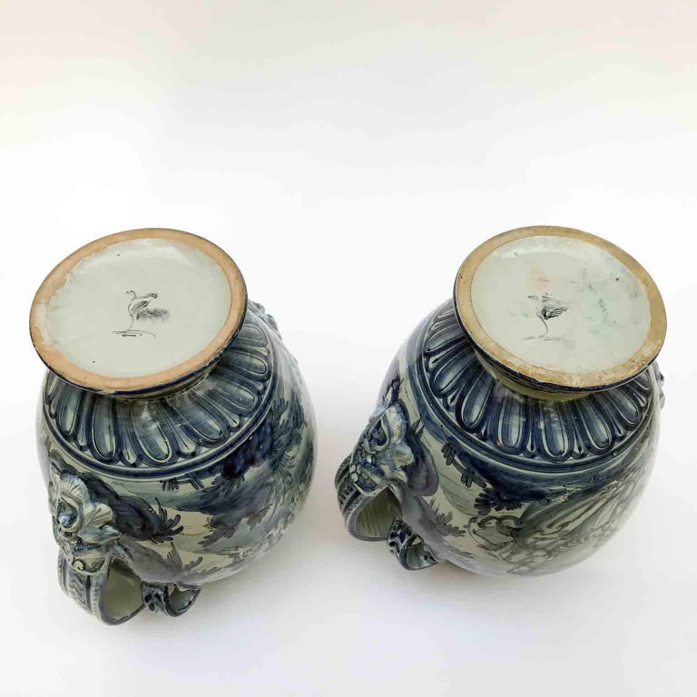 Pair of Italian Vases 20th Century Blue and White Maiolica Savona Vases at 1stDibs italian