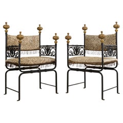 Pair of Italian Savonarola Chairs with Bronze Mace Finials