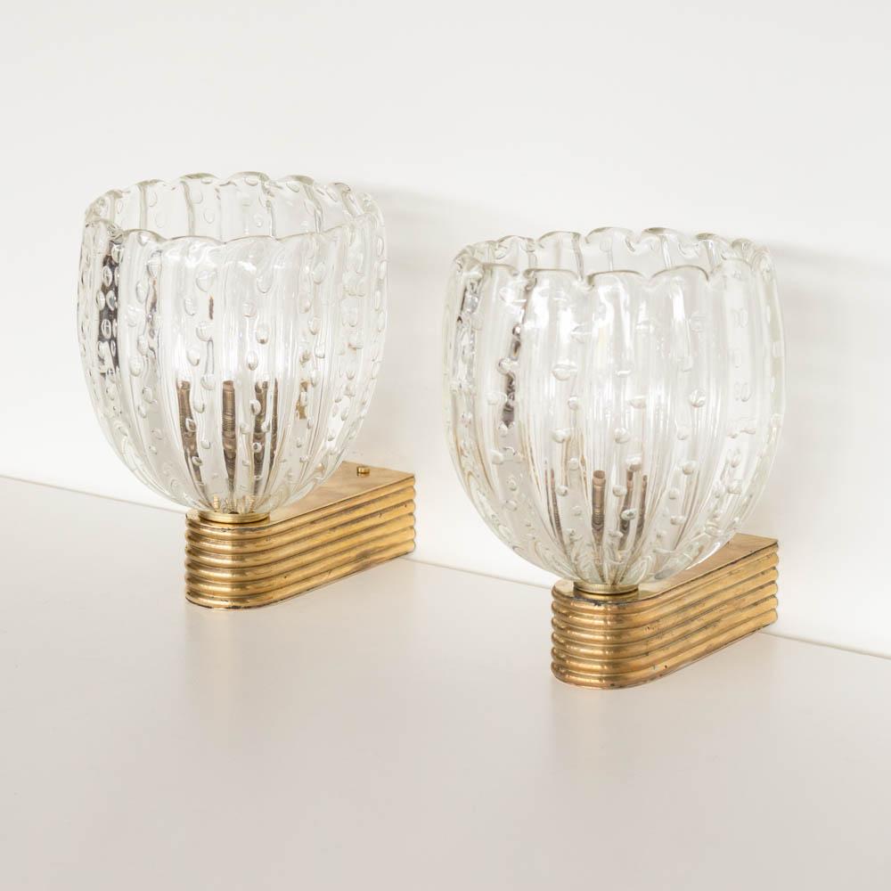 Pair of Italian Scalloped Glass Sconces 8