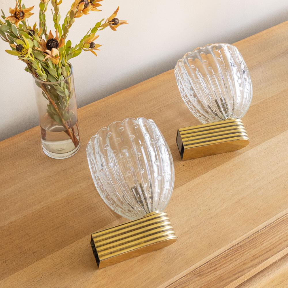Paar italienische Wandleuchter aus Glas mit Wellenschliff (Italienisch) im Angebot