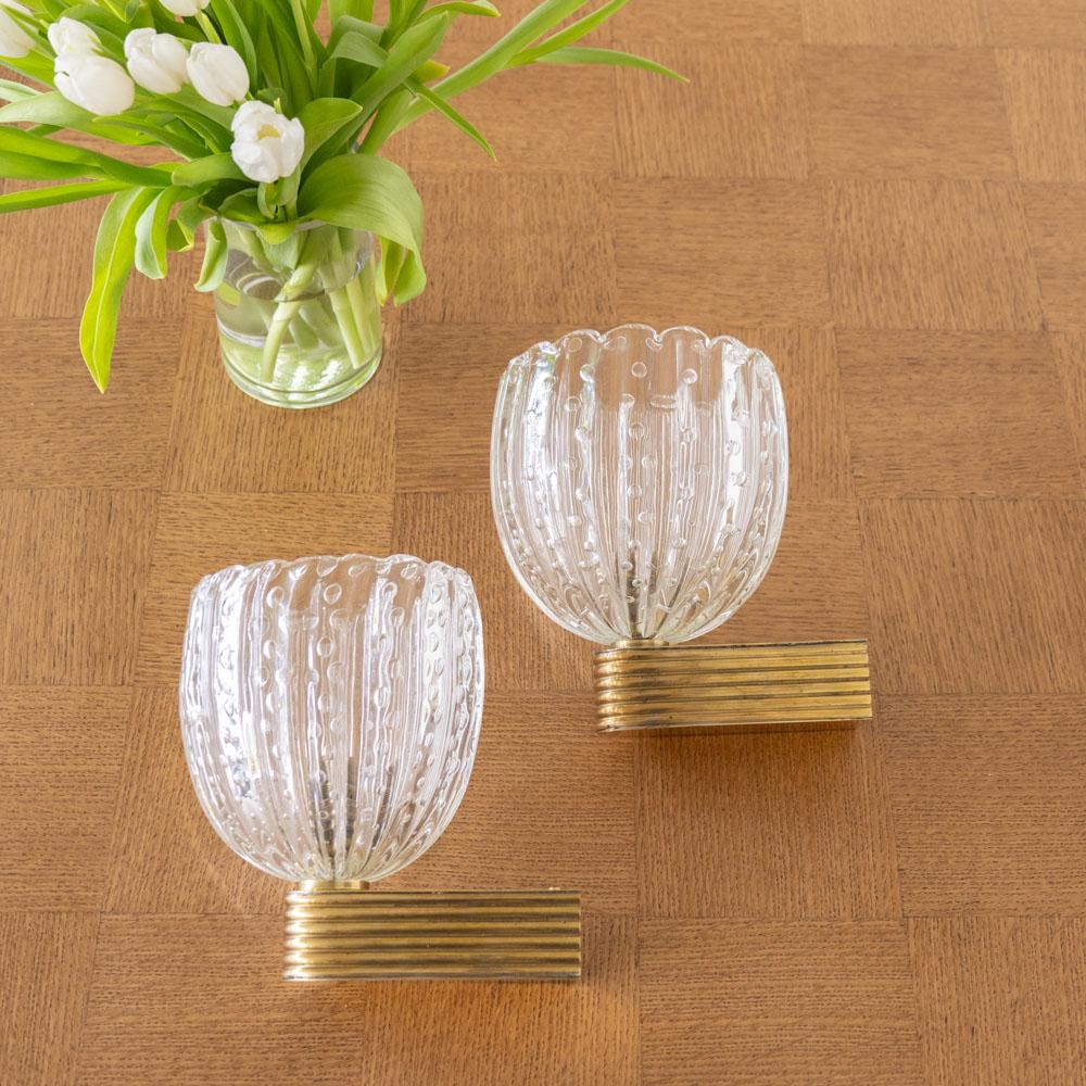 Pair of Italian Scalloped Glass Sconces In Good Condition In Los Angeles, CA