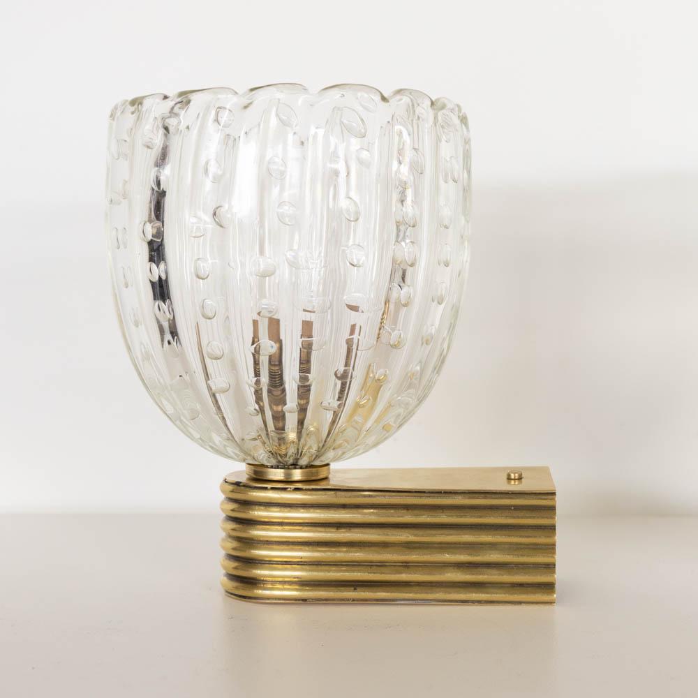 Paar italienische Wandleuchter aus Glas mit Wellenschliff im Angebot 1