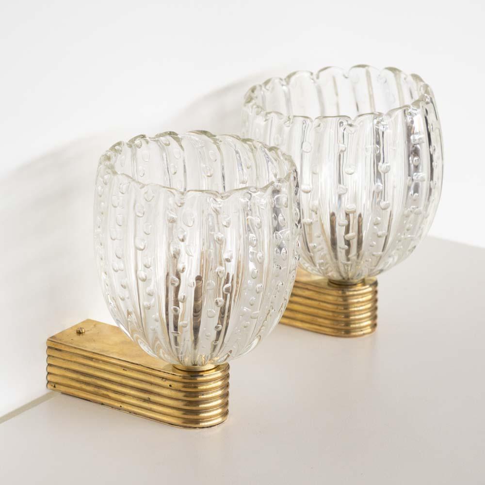 Pair of Italian Scalloped Glass Sconces 1