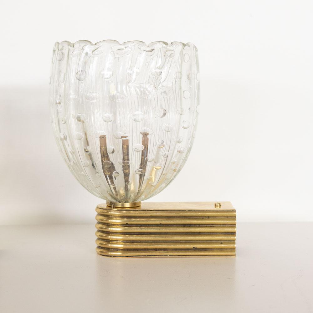 Paar italienische Wandleuchter aus Glas mit Wellenschliff im Angebot 2