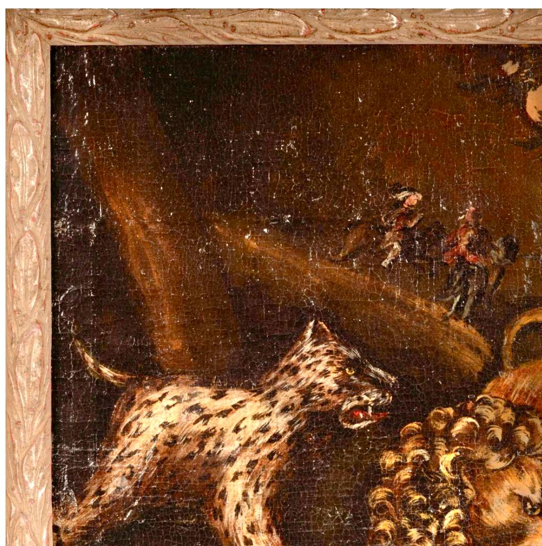Legno Coppia di dipinti di leoni e leopardi della scuola italiana in vendita