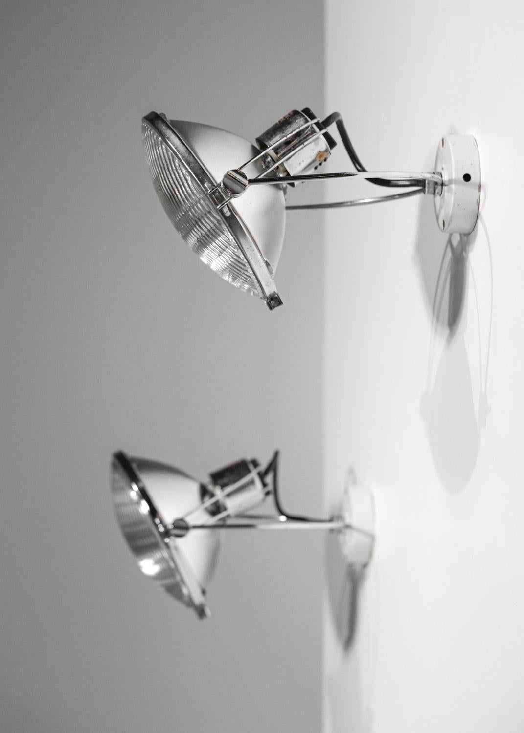 Mid-Century Modern Pair of italian sconces 60's style Achille Castiglioni glass and chromed metal  For Sale