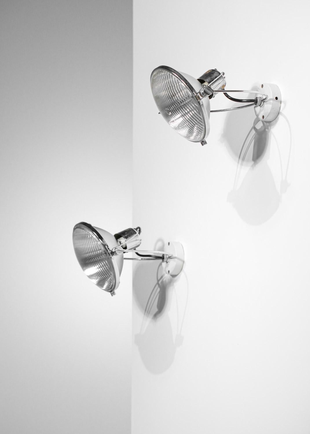 Italian Pair of italian sconces 60's style Achille Castiglioni glass and chromed metal  For Sale