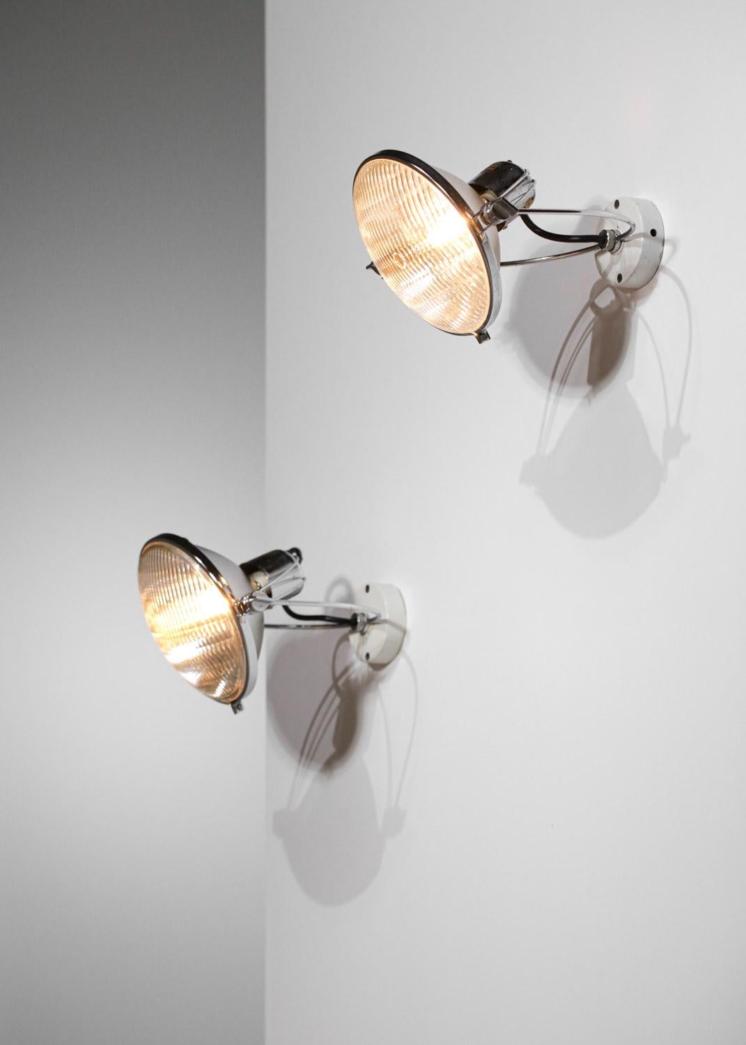Mid-20th Century Pair of italian sconces 60's style Achille Castiglioni glass and chromed metal  For Sale