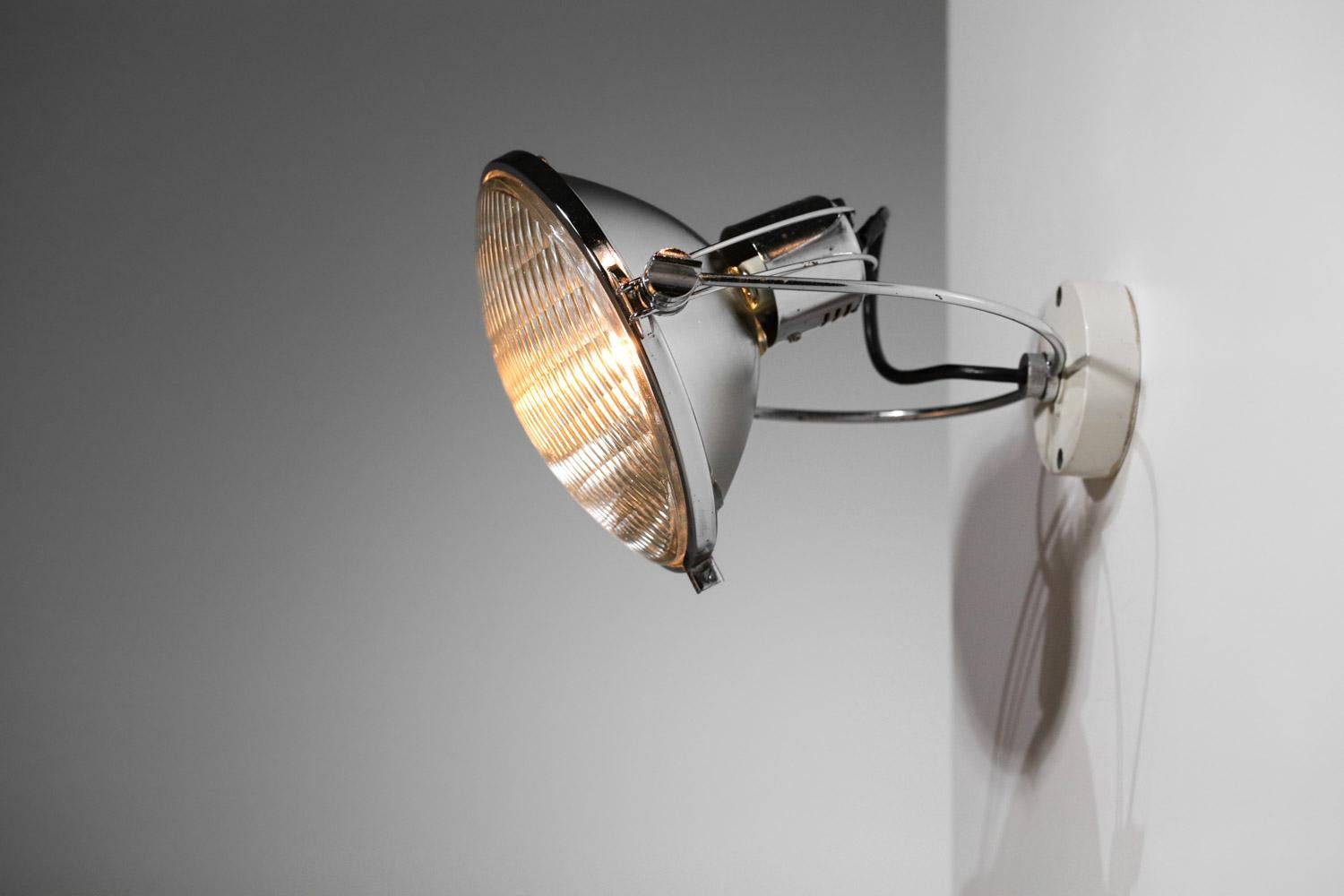 Metal Pair of italian sconces 60's style Achille Castiglioni glass and chromed metal  For Sale