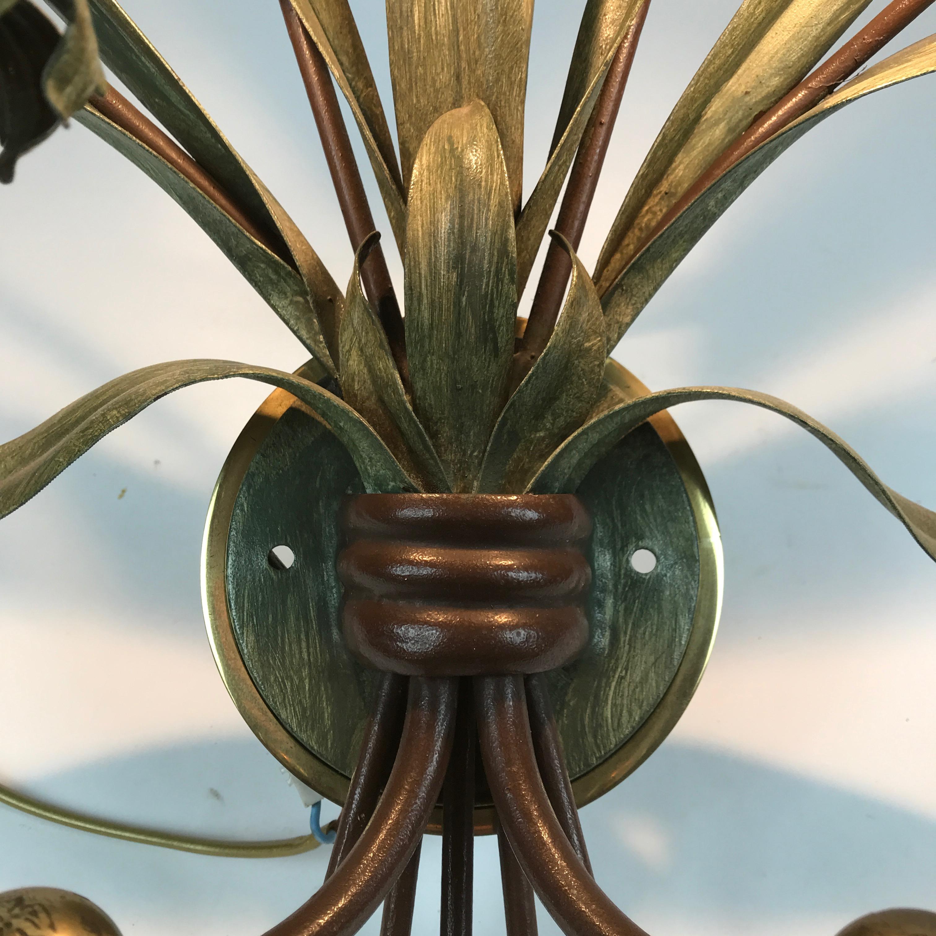 Pair of Italian Sconces by Banci Firenze 1980 circa with Green Reed Bunches  5