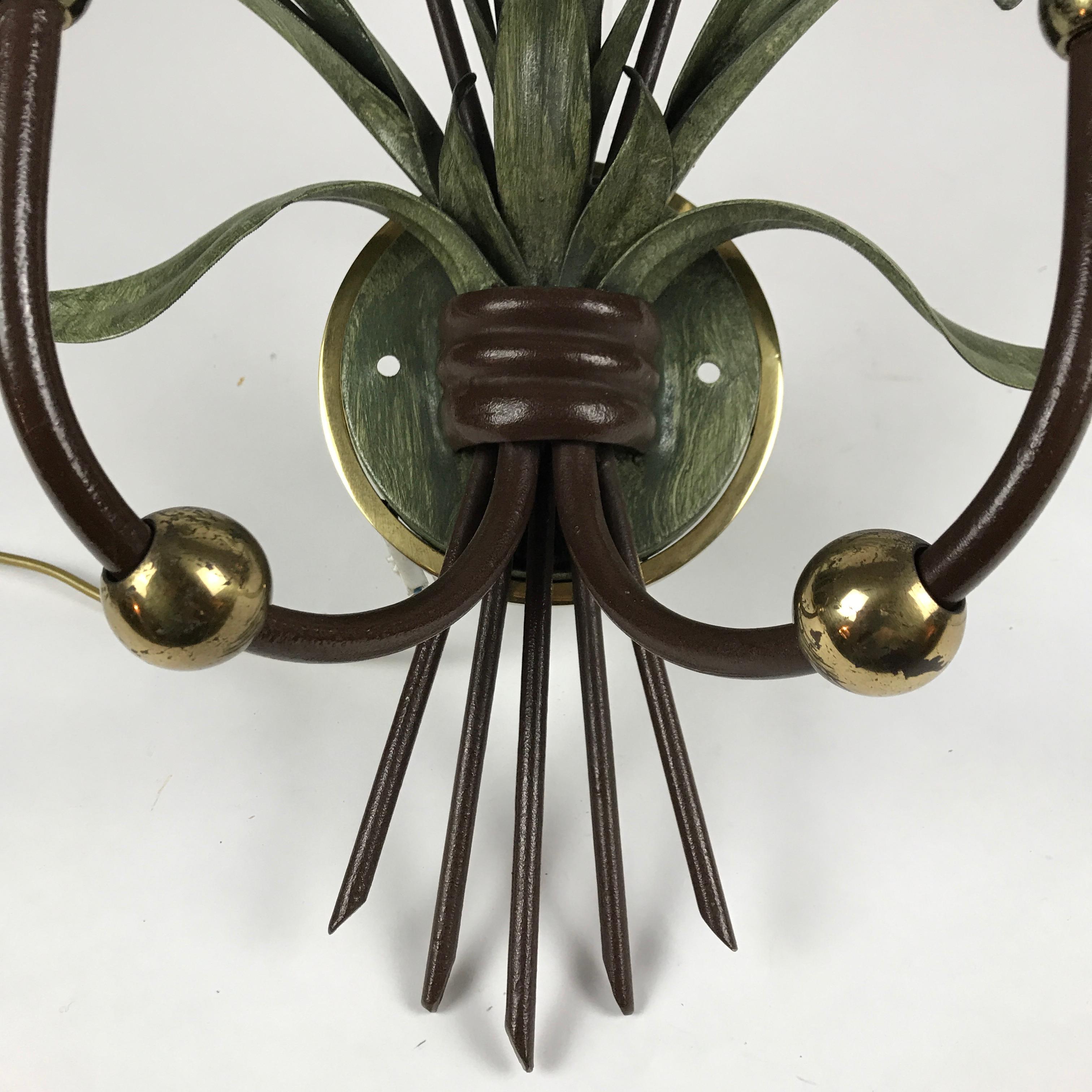 Pair of Italian Sconces by Banci Firenze 1980 circa with Green Reed Bunches  11
