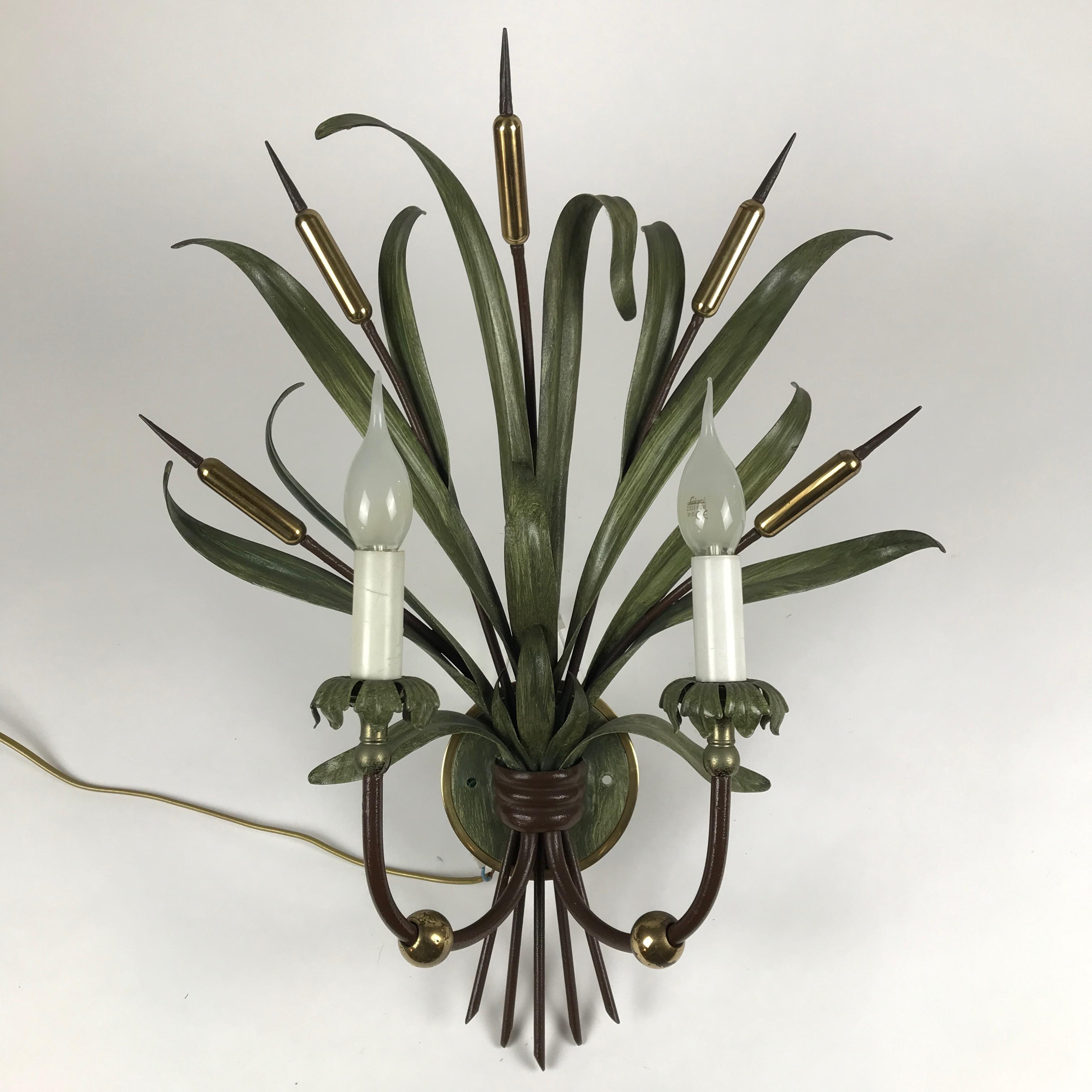20th Century Pair of Italian Sconces by Banci Firenze 1980 circa with Green Reed Bunches 