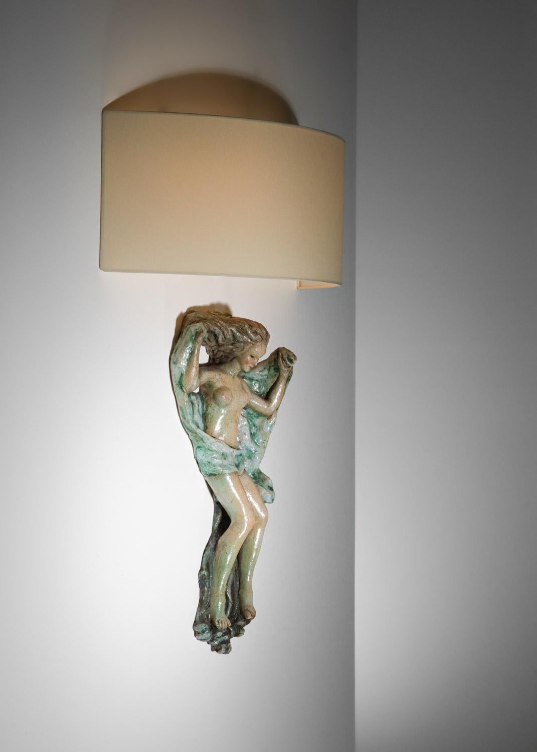 Paar italienische Wandleuchter aus Keramik „Adam und Eva“-Skulptur im Angebot 4