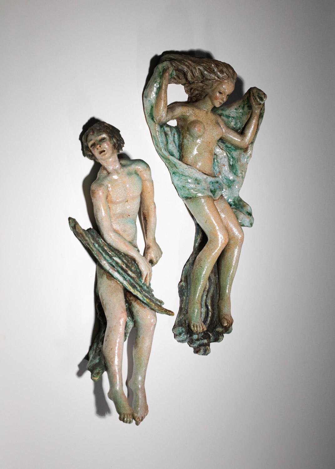 Paar italienische Wandleuchter aus Keramik „Adam und Eva“-Skulptur im Angebot 8