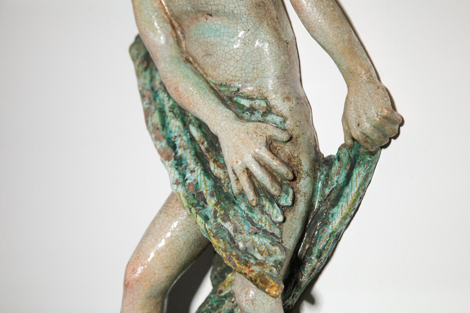 Paar italienische Wandleuchter aus Keramik „Adam und Eva“-Skulptur im Angebot 1
