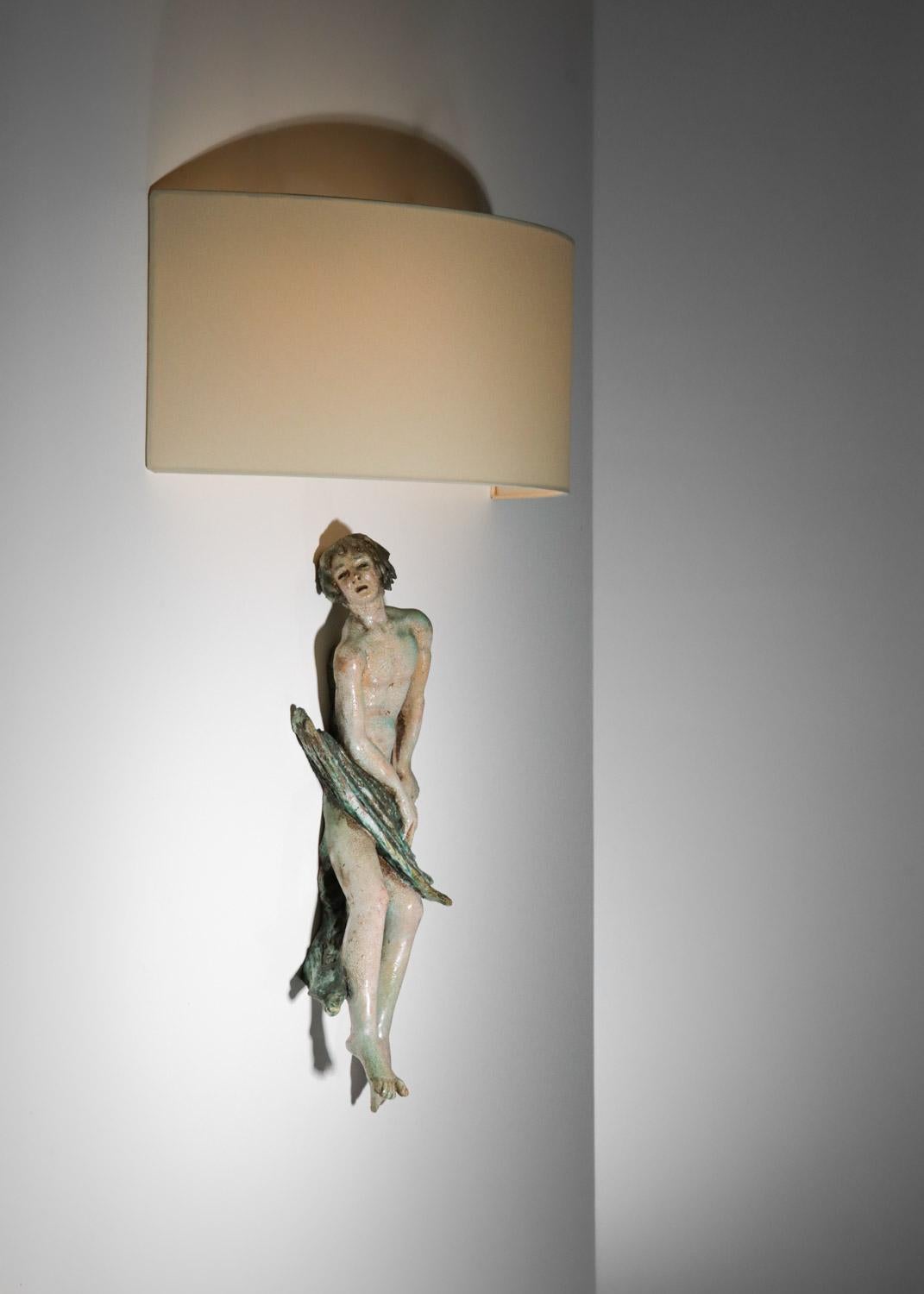 Paar italienische Wandleuchter aus Keramik „Adam und Eva“-Skulptur im Angebot 3