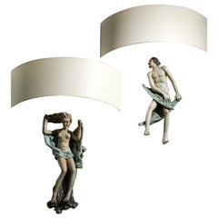 pair of italian sconces in ceramic "Adam and Eve" sculpture