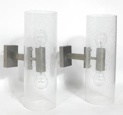 Pair of Italian Sconces in Controlled Bubble Glass and Silvered Metal