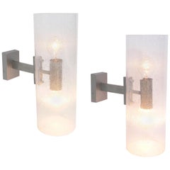 Pair of Italian Sconces in Controlled Bubble Glass and Silvered Metal