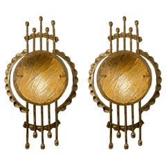 Vintage Pair of Italian Sconces in Gilt Forged Iron 
Amber Murano Glasses, circa 1960s