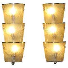 Pair of Italian Sconces in Textured Smoked Murano Glass and Brass