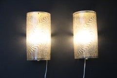 Pair of Sconces in Textured Smoked Murano Glass in Tree Bark Shape and Brass