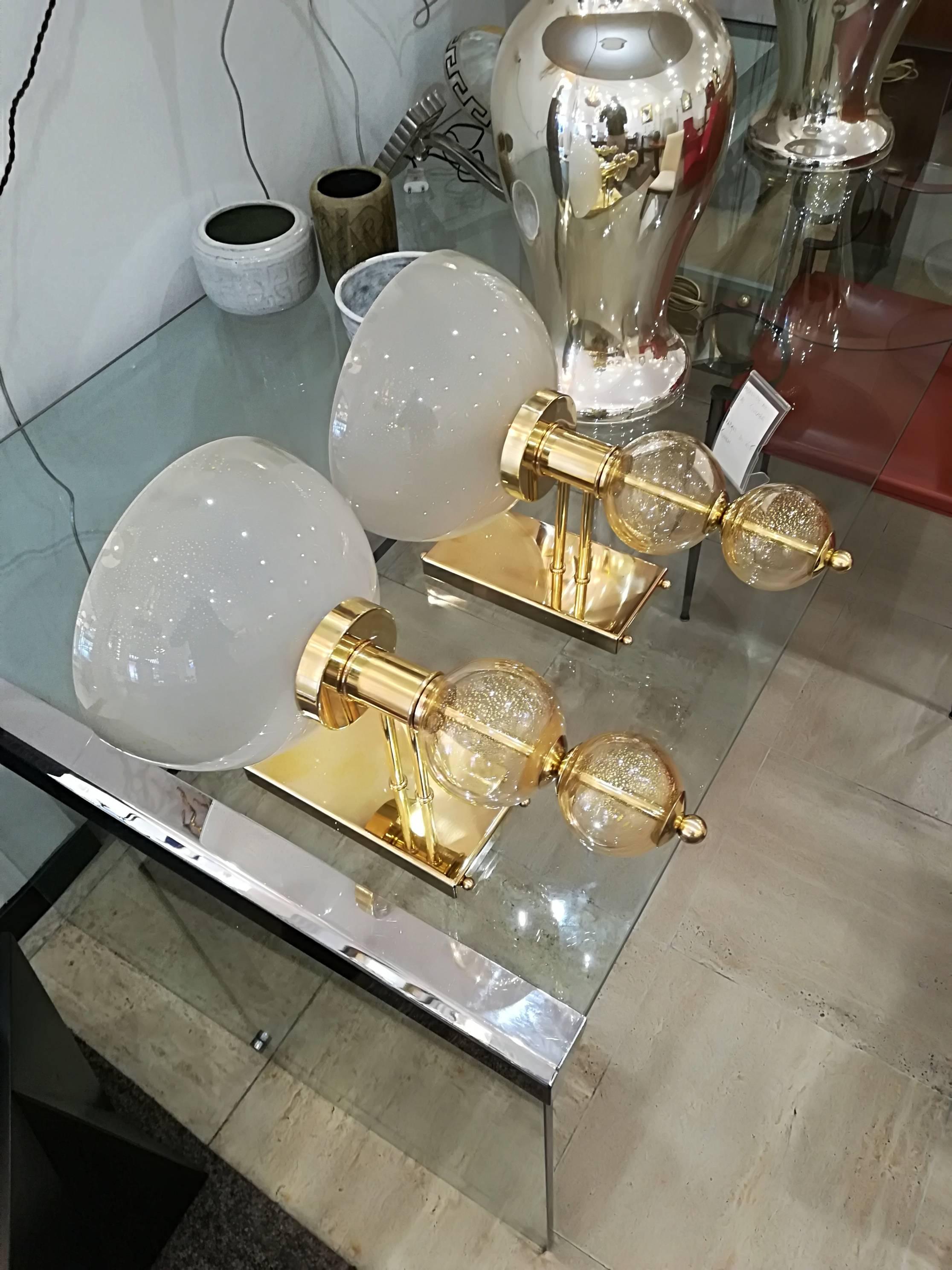 Pair of Italian Sconces Murano Glass and Brass 3