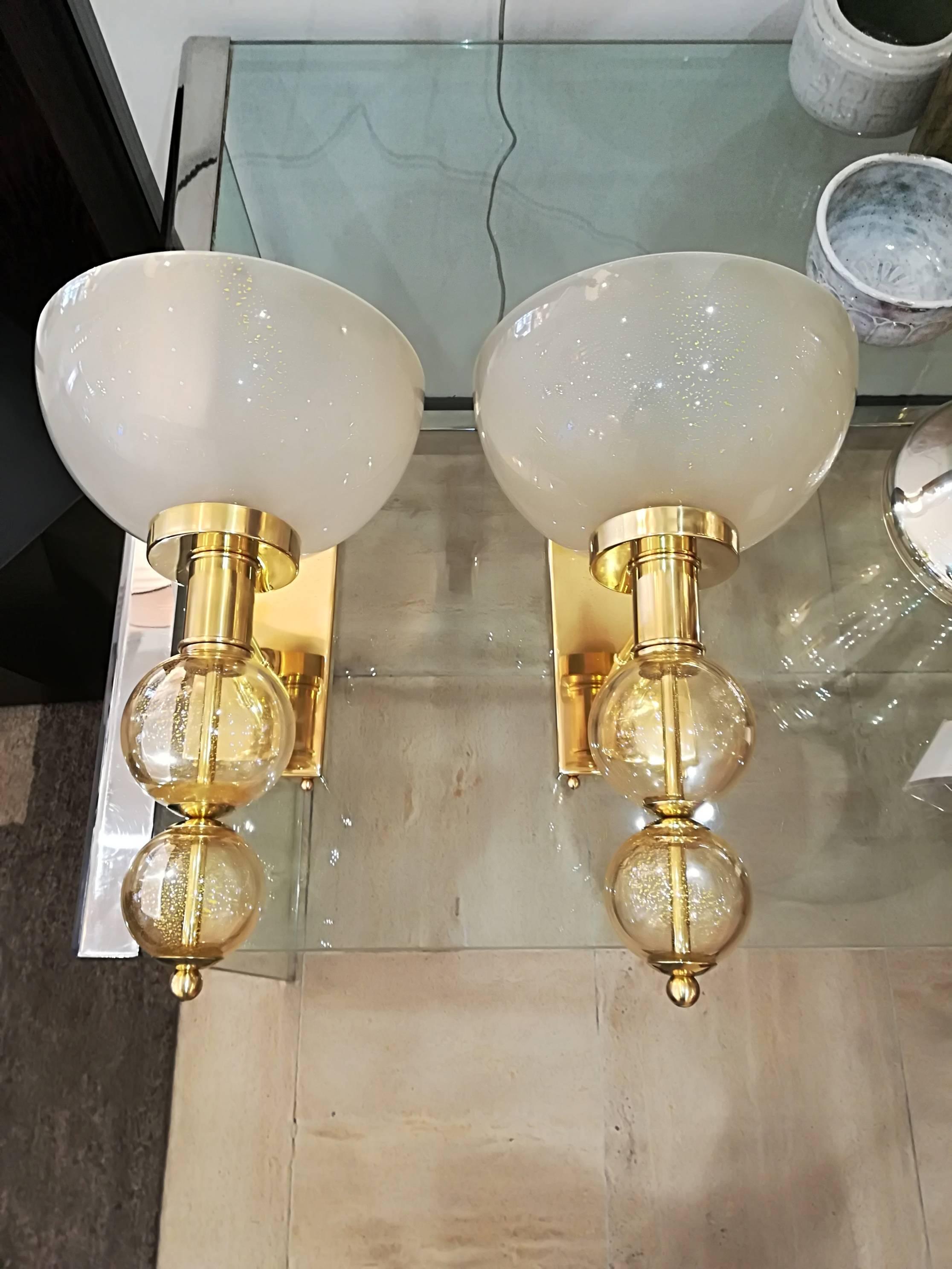 Pair of Italian Sconces Murano Glass and Brass 4