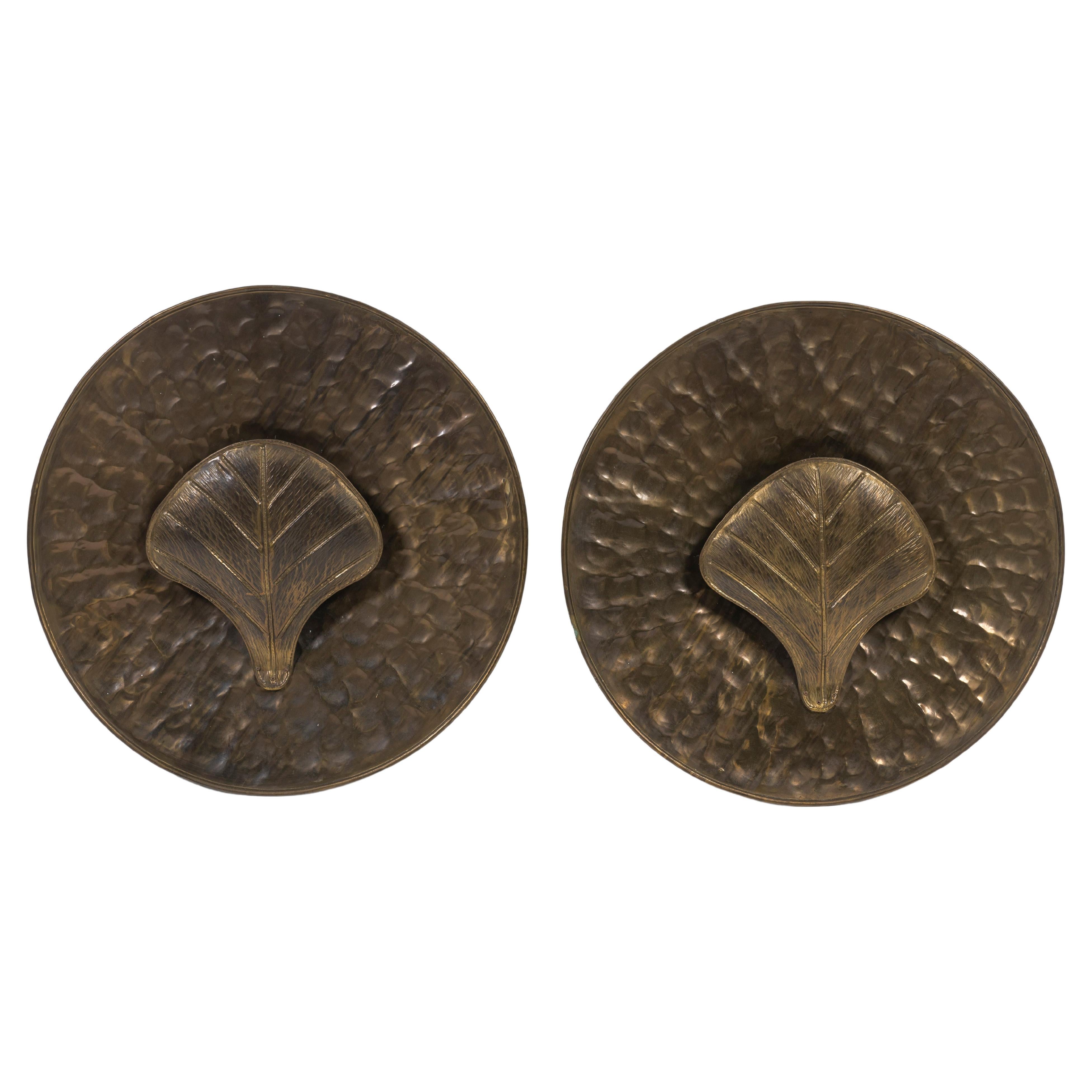 Pair of Italian Sconces of Embossed Brass, 1970s For Sale