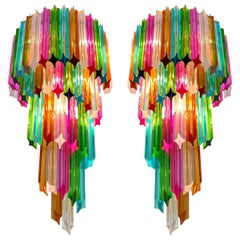 Pair of Italian Sconces Venini Style 41 Multi-Color Quadriedri, Murano, 1980s