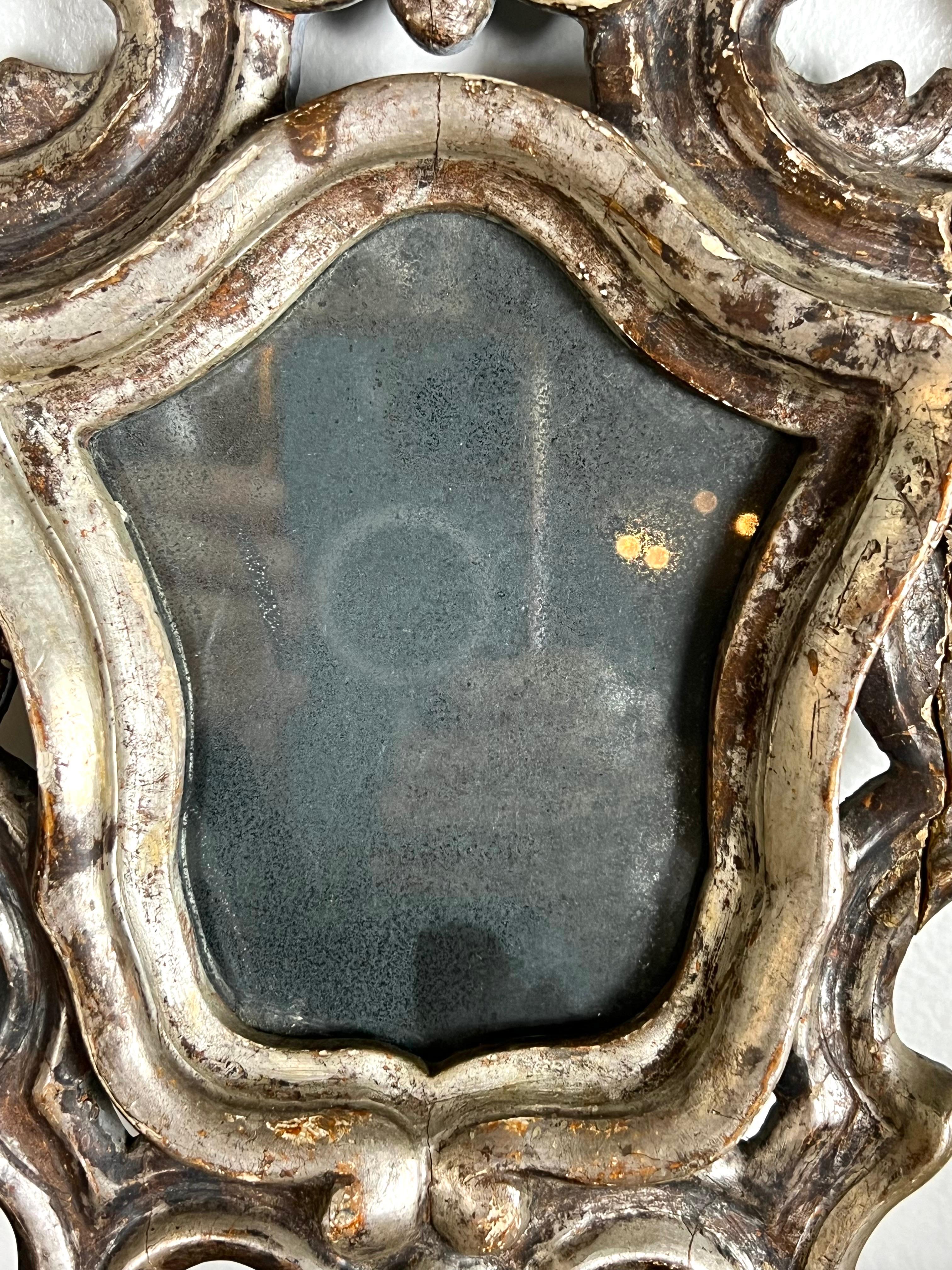 Pair of Italian Scrolled Silver Leaf Baroque Style Mirrors For Sale 5