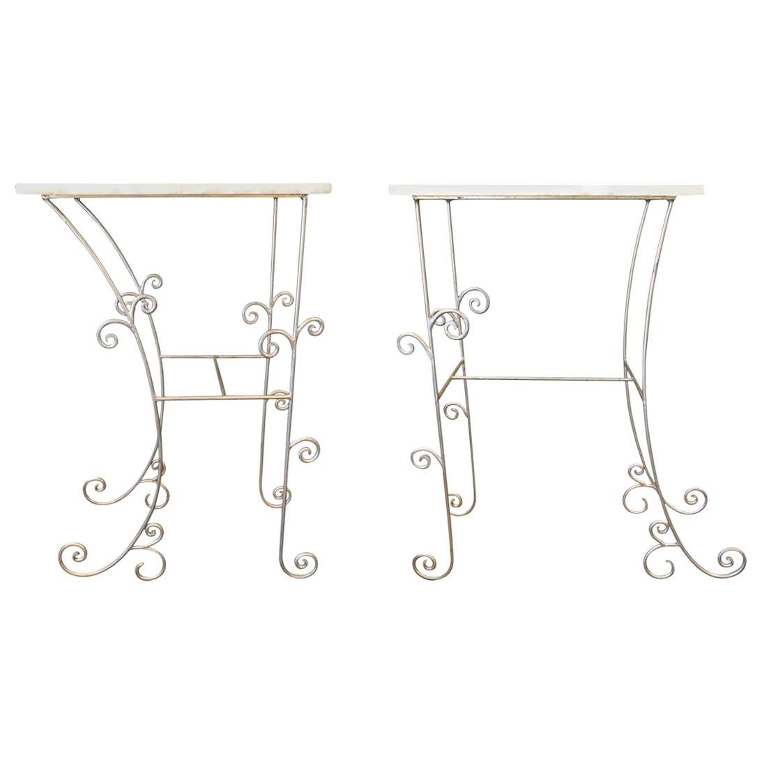 Pair of Italian Scrolling Console Tables For Sale