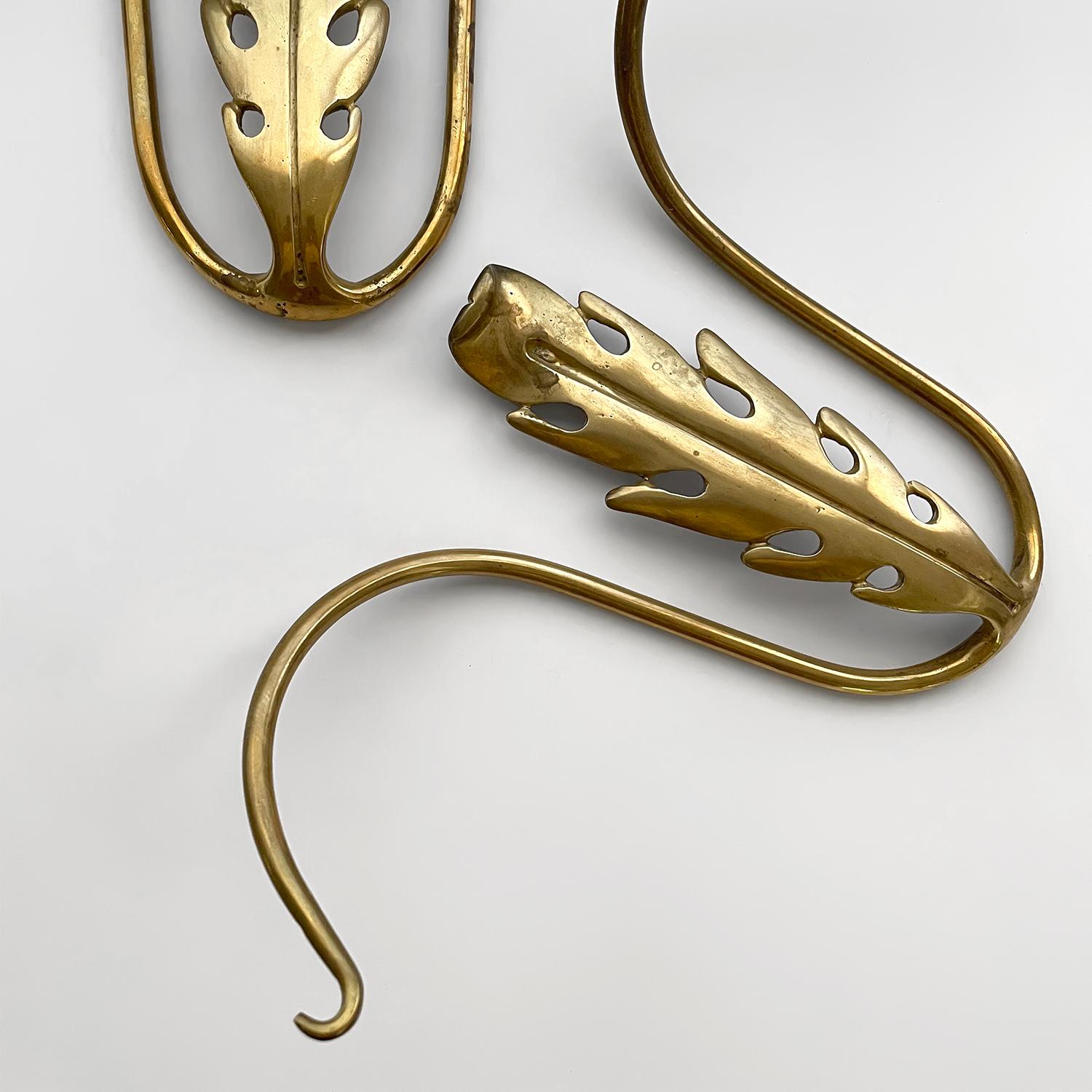 Pair of Italian Sculpted Brass Wall Hooks For Sale 1