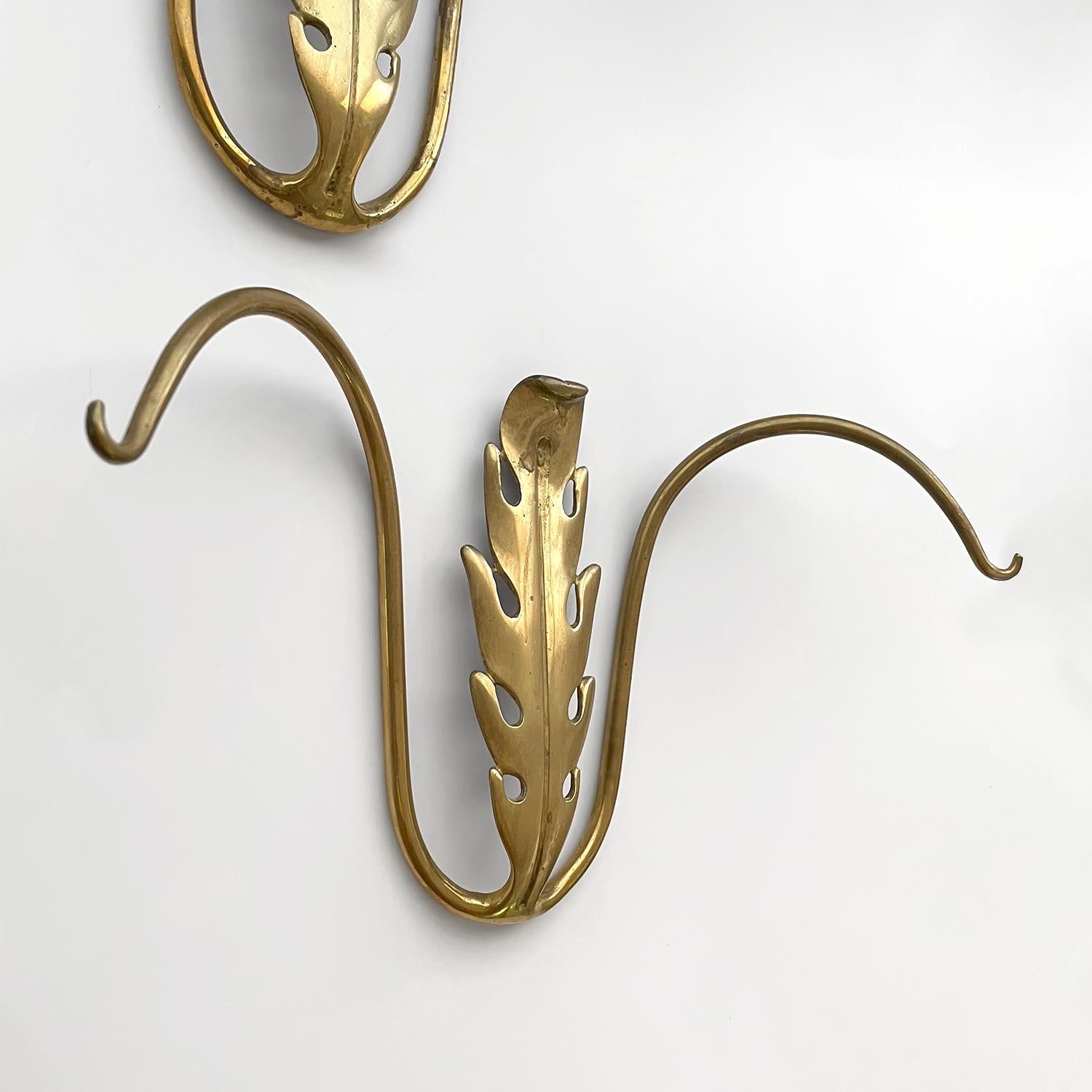 Pair of Italian Sculpted Brass Wall Hooks For Sale 3