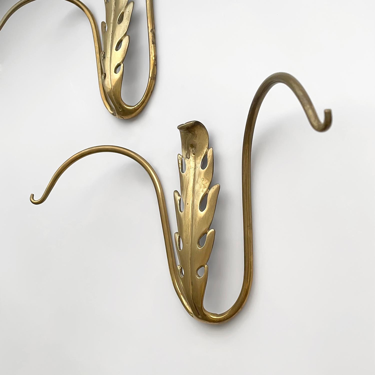 Pair of Italian Sculpted Brass Wall Hooks For Sale 4