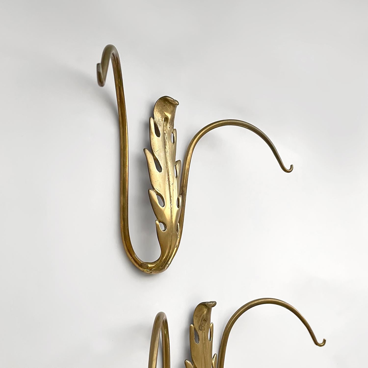 Pair of Italian Sculpted Brass Wall Hooks For Sale 5