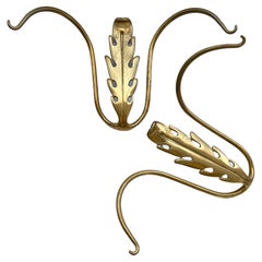 Vintage Pair of Italian Sculpted Brass Wall Hooks